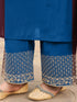Janasya Women's Teal Blue Chanderi Silk Zari Embroidered A-line Kurta Set